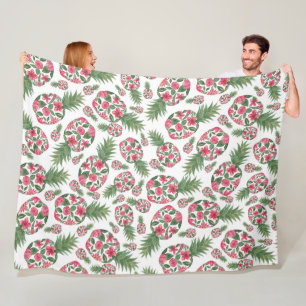 Couverture Polaire Aquarelle rose vert Motif d'ananas Floral