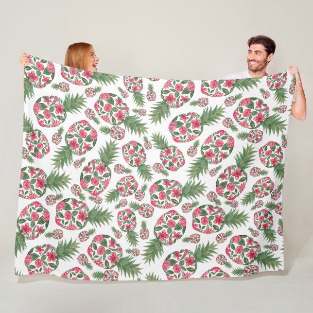 Couverture Polaire Aquarelle rose vert Motif d'ananas Floral (En situation)