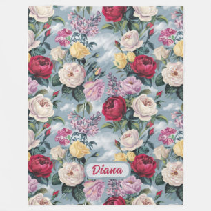 Couverture Polaire Aquarelle Roses Blanches, Jaunes Et Rose