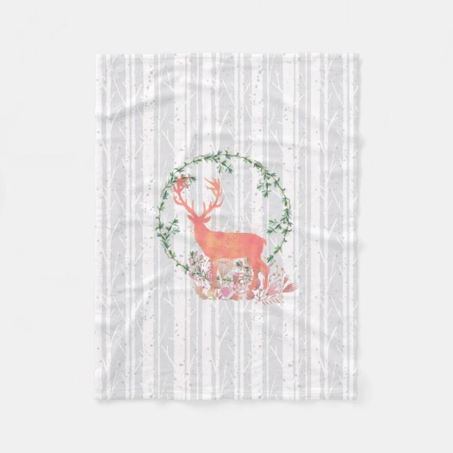 Couverture Polaire Aquarelle Russe Reindeer Boho (Devant)