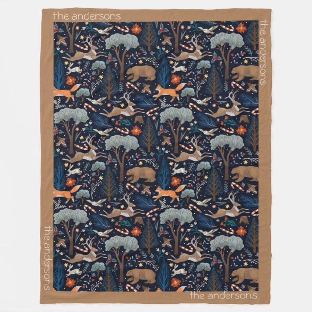 Couverture Polaire Aquarelle rustique Bois Animaux Arbres Noël (Devant)