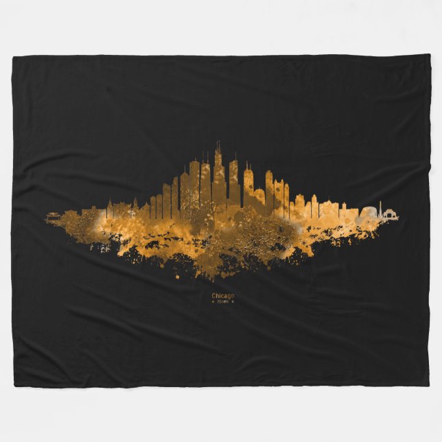 Couverture Polaire Aquarelle Skyline de Chicago en orange (Devant (Horizontal))