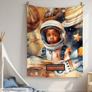 Couverture Polaire Aquarelle spatiale de l'astronaute de peau noire