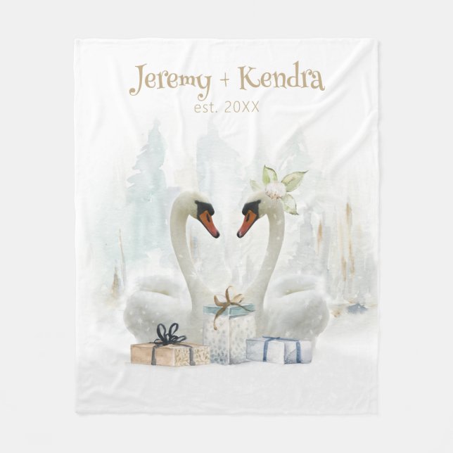 Couverture Polaire Aquarelle Swans hiver Personnalisé (Devant)