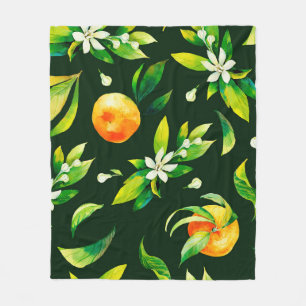 Couverture Polaire Aquarelle transparente agrumes et pattes feuilles