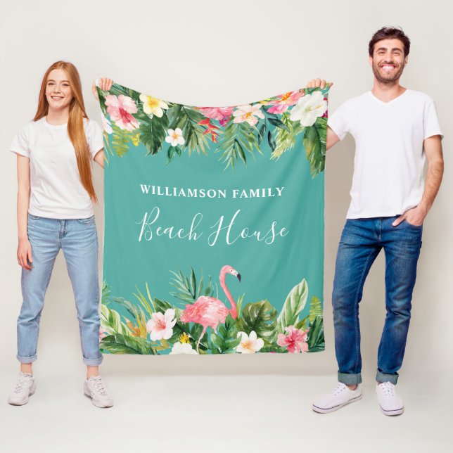 Couverture Polaire Aquarelle Tropical Floral Nom de famille Maison de (En situation)