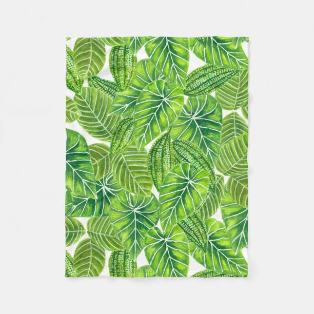 Couverture Polaire Aquarelle tropicale feuille design motif (Devant)