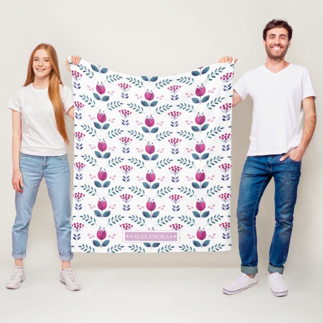 Couverture Polaire Aquarelle Tulipe rose (En situation)