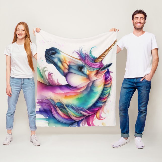 Couverture Polaire Aquarelle Unicorne (En situation)