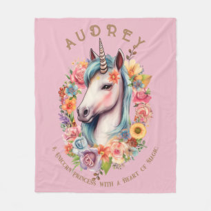 Couverture Polaire Aquarelle Unicorne et couronne florale