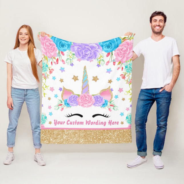 Couverture Polaire Aquarelle Unicorne personnalisée (En situation)