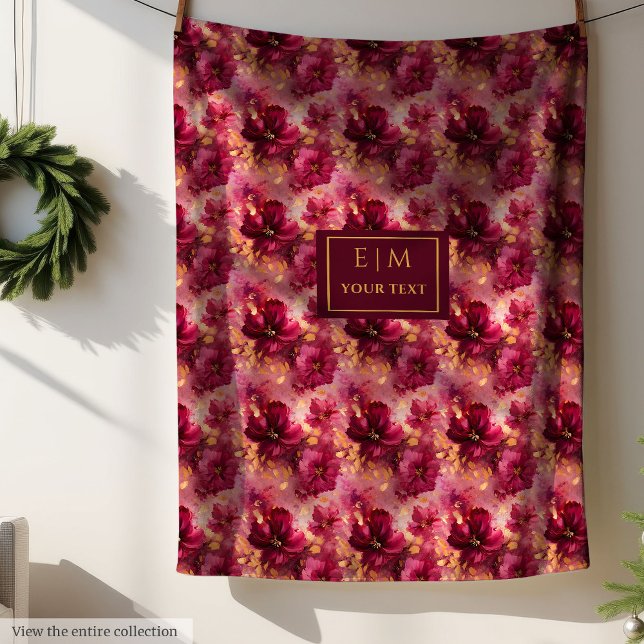 Couverture Polaire Aquarelle Unique Blush Burgundy Or Jeu Personnalis (Unique Blush Burgundy Gold Watercolor Custom Throw Fleece Blanket)