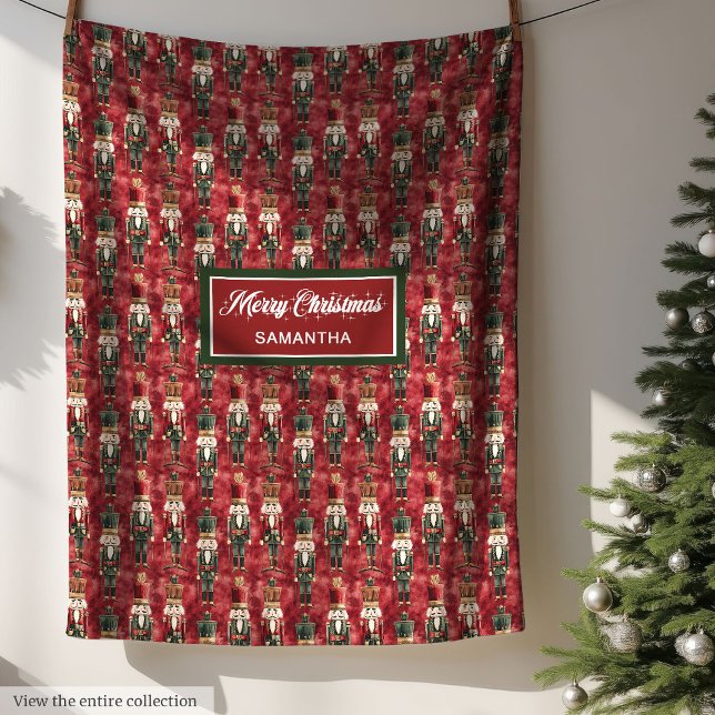 Couverture Polaire Aquarelle unique Noisettes de Noël Rouge profond (Personalized watercolor deep red Christmas blanket)