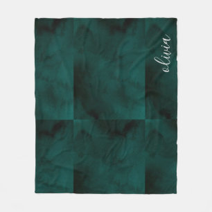 Couverture Polaire Aquarelle vert foncé Nom du monogramme 