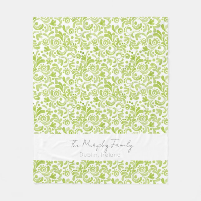 Couverture Polaire Aquarelle verte Art FAMILLE NOM Emplacement Décor (Devant)