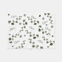 Aquarelle verte Eucalyptus Nom du bébé répété