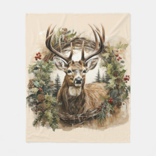 Couverture Polaire Aquarelle Vintage Christmas Deer Design