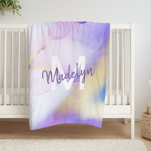 Couverture Polaire Aquarelle violet Abstrait Girly Luxury Monogramme