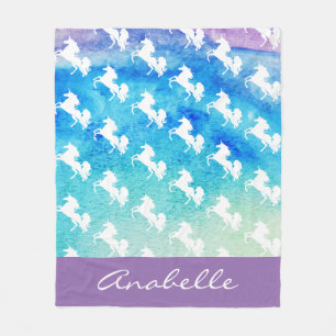 Couverture Polaire Aquarelles blanc Unicornes Motif Personnalisé