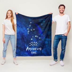 Couverture Polaire Aquarius Zodiac Constellation Blue Galaxy Monogram