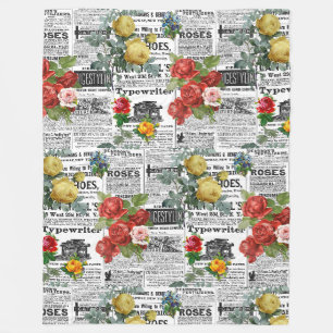 Couverture Polaire * AR23 Rose Floral Flower Newsprint Vintage