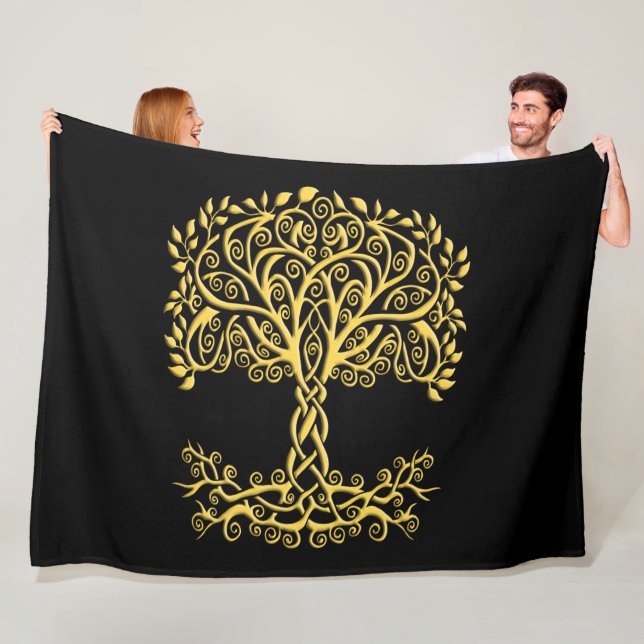Couverture Polaire Arbre Celtique Jaune (En situation)