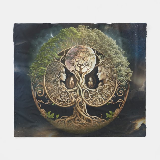 Couverture Polaire Arbre de la déesse et de la lune (Devant (Horizontal))