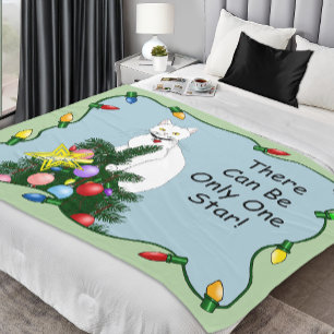 Couverture Polaire Arbre de Noël drôle et festif Chat blanc drôle Ver