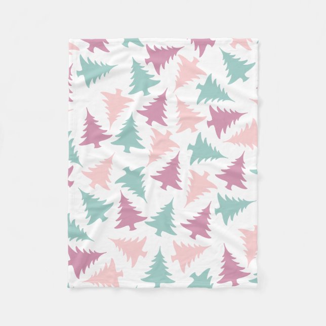 Couverture Polaire Arbre de Noël motif rose pastel violet vert (Devant)