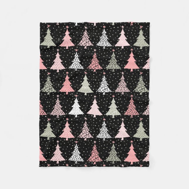 Couverture Polaire Arbre de Noël rose et vert avec Arrière - plan noi (Devant)
