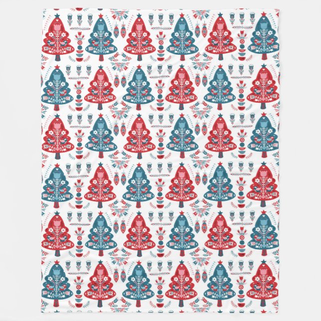 Couverture Polaire Arbre de Noël rouge scandinave Art folklorique hiv (Devant)