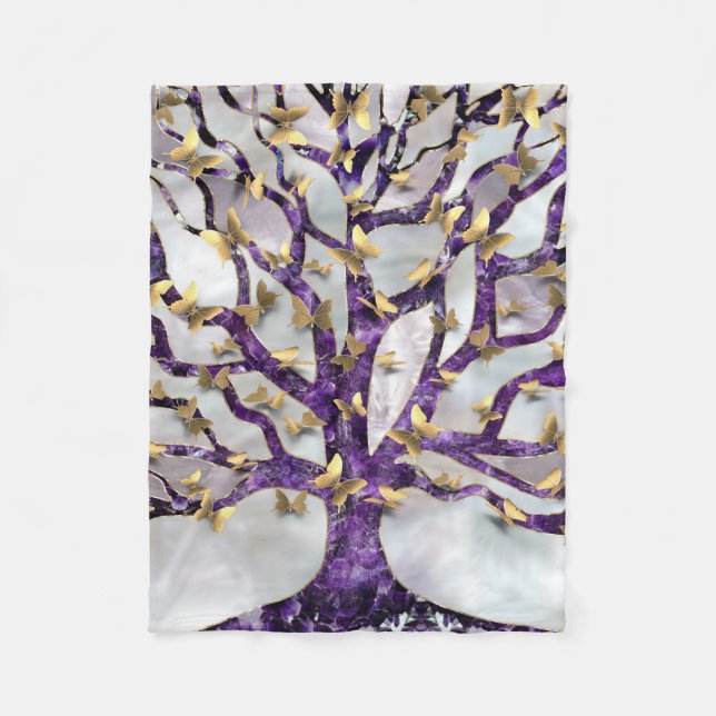 Couverture Polaire Arbre de vie - Améthyste et papillons (Devant)