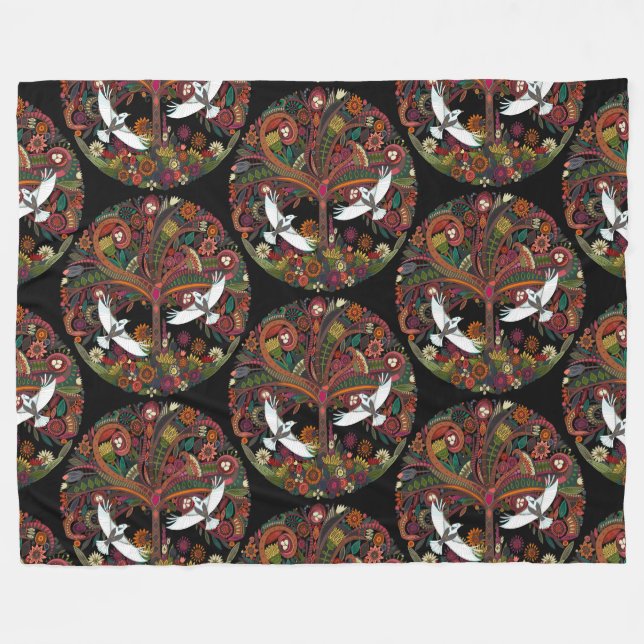 Couverture Polaire arbre de vie noir (Devant (Horizontal))