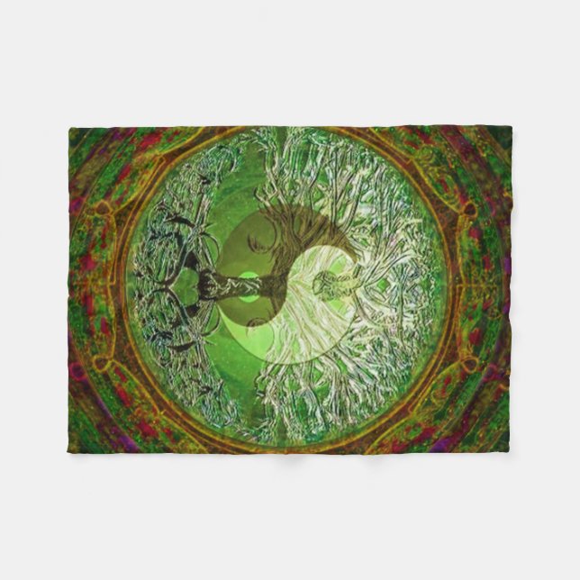 Couverture Polaire Arbre de Yin Yang de vert de la vie (Devant (Horizontal))