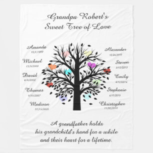 Couverture Polaire Arbre grand-père (coeurs) Noir/Blanc 10 Noms et D