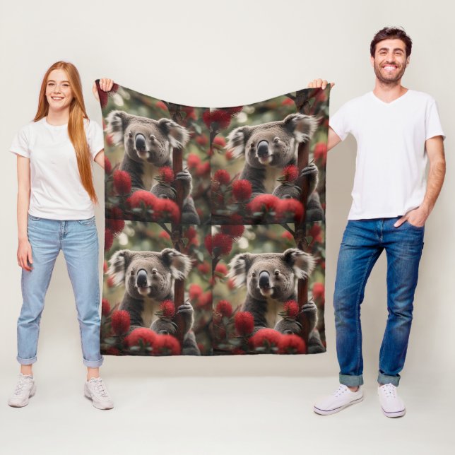 Couverture Polaire Arbre Rouge Banksia Avec Ours Koala, (En situation)