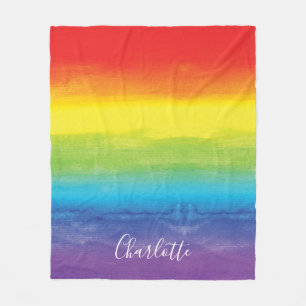 Couverture Polaire Arc-en-ciel coloré brillant Script personnalisé mo