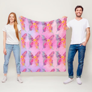 Couverture Polaire Arc-en-ciel Papillons Aquarelle rose et lavande