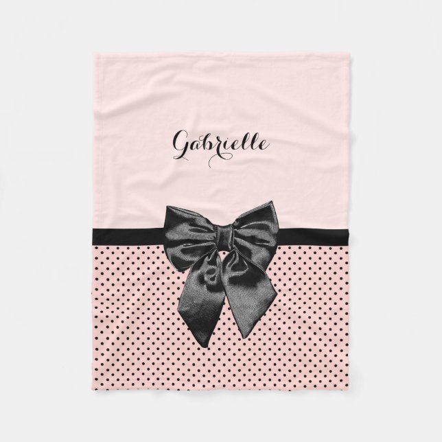 Couverture Polaire Arc rose parisien chic et nom de noir de pois (Devant)