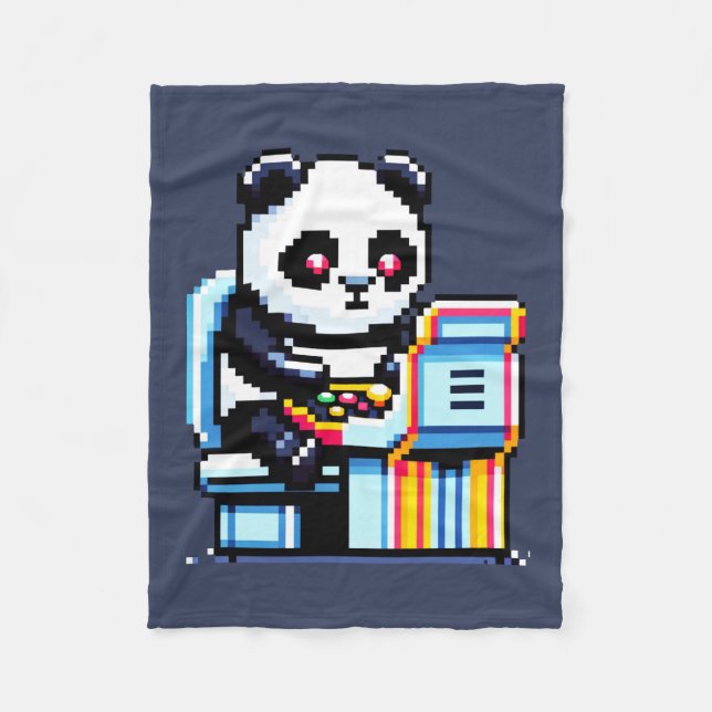 Couverture Polaire Arcade Panda Gamer - Retro Pixel Art Gaming Design (Devant)
