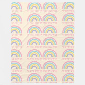 Couverture Polaire Arcs-en-ciel pastel et coeurs
