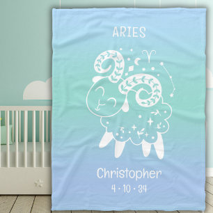 Couverture Polaire Aries Zodiac Star Nom Date de naissance Bébé bleu