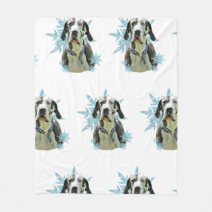Couverture Polaire Arlequin grand Danois dans les flocons de neige