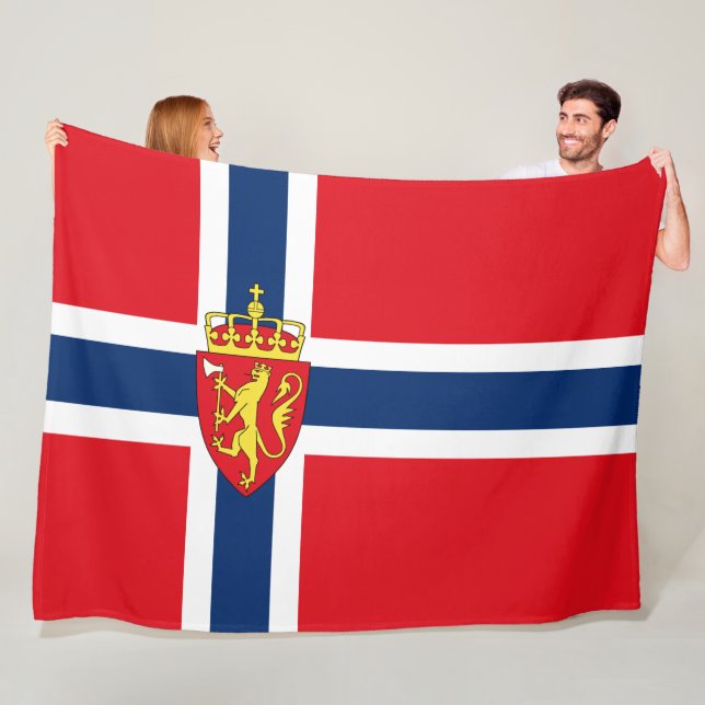 Couverture Polaire Armoiries de Norvège sur le drapeau de la Norvège, (En situation)