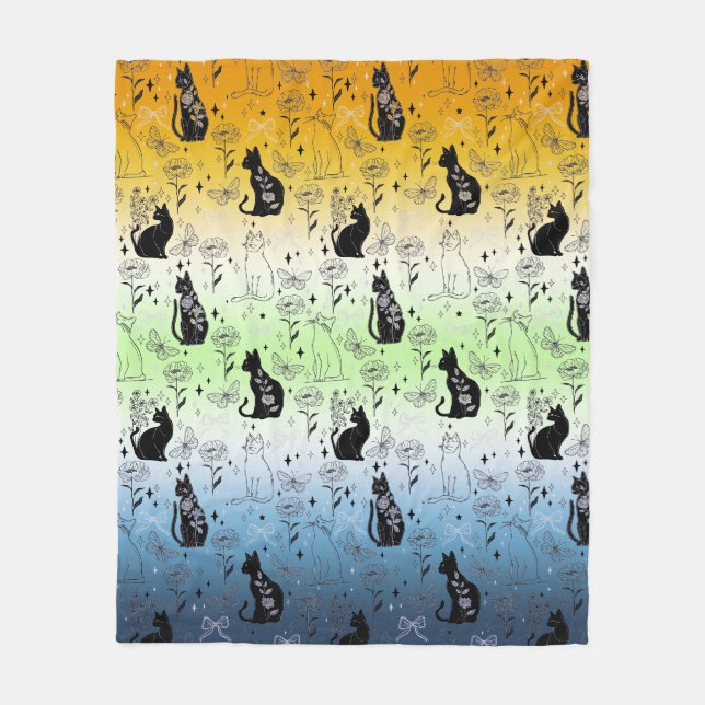 Couverture Polaire AroAce Agender Pride Chat noir - Mystical Witchy (Devant)