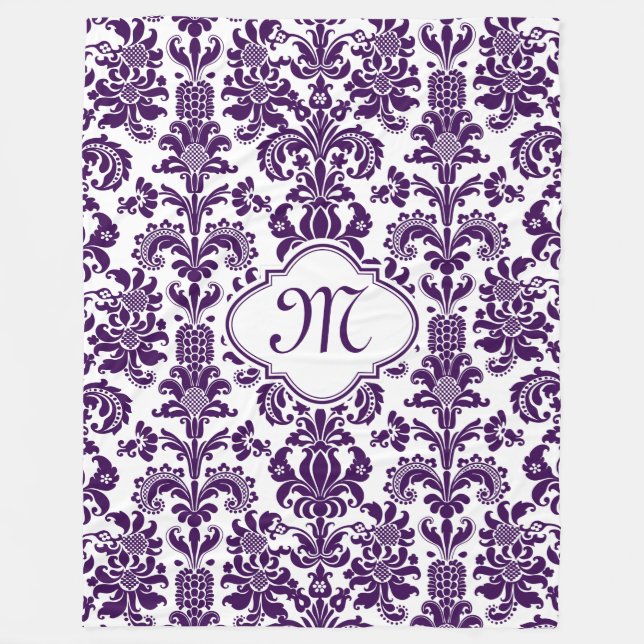 Couverture Polaire Arrière - plan blanc monogramme violet de Damas fl (Devant)