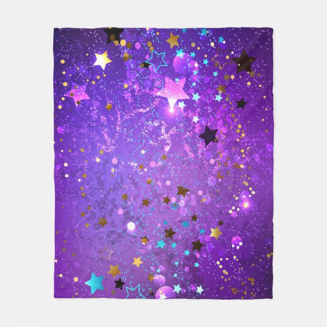 Couverture Polaire Arrière - plan de feuille violet avec étoiles (Devant)