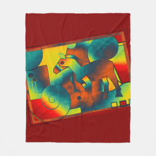 Couverture Polaire ART Abstrait - A HORSE - bleu rouge jaune