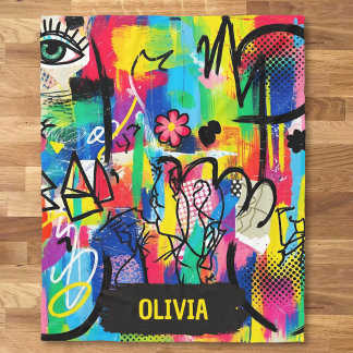Couverture Polaire Art abstrait graffiti pop vibrant personnalisé