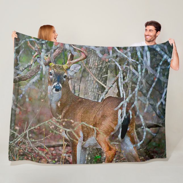 Couverture Polaire Art d'acrylique de faune de mâle de Whitetail (En situation)